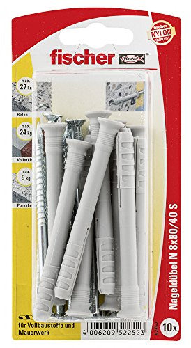 Fischer 52252 Lot de 10 Chevilles à clou N 8 x 80/40 mm S