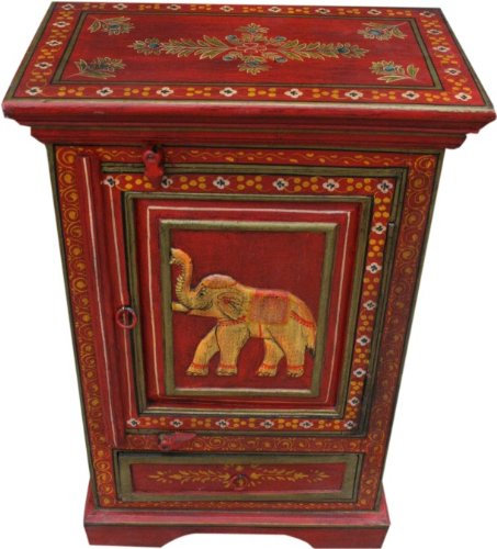 GURU SHOP Bemalter Beistellschrank, Kommode - Modell 5, Rot, 75x50x30 cm, Kleine Schränke