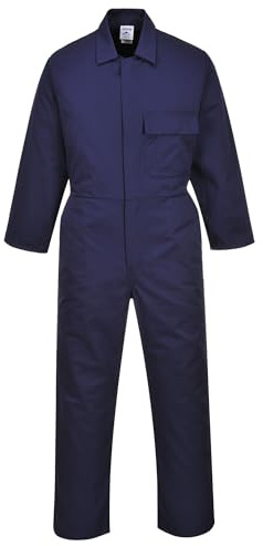 Portwest C802 Coverall 1 Chest Pocket Half Elasticated Waist Concealed Stud | Navy, 3X Large, UPF 50+, Straight Fit, Durable Polycotton Fabric, 65% Polyester, Side Access Openings, Boiler Suit, Workwear