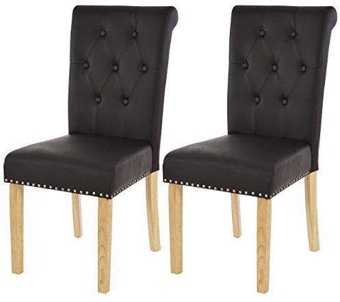 Mendler 2er-Set Esszimmerstuhl Chesterfield II, Stuhl Küchenstuhl, Nieten - Kunstleder, Coffee, helle Beine