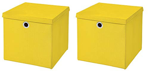 StickandShine 2er Set Gelb Faltbox 32 x 32 x 32 cm Aufbewahrungsbox faltbar mit Deckel