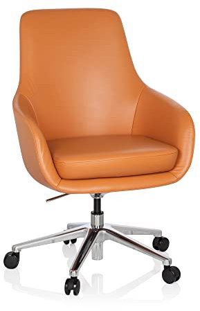 hjh OFFICE 600981 Lounge Sessel BARENO Echt Leder Orange hochwertiger Drehsessel bequem gepolstert