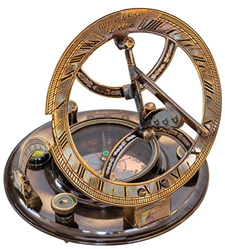 aubaho Kompass Maritim Sonnenuhr Dekoration Messing Glas Antik-Stil Replik 13cm