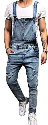 GUOCU Jeans Strappati per Uomo Slim Fit Salopette in Bretelles Pantaloni Tuta in Denim Salopette da Casual Lavoro Blu S