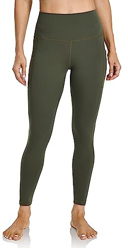 Colorfulkoala 7/8 Leggings Damen mit Taschen High Waist Sportleggings Blickdicht Scrunch Bauchweg Yogahose Sporthose, Olive Grün, L
