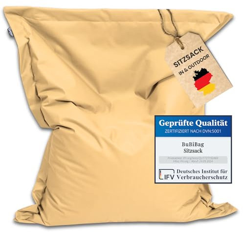 BuBiBag Riesen Sitzsack XXL mit Füllung, Outdoor Sitzsäcke für Kinder und Erwachsene, Beanbag mit waschbarem Bezug & wetterfest (Beige 190x145cm)