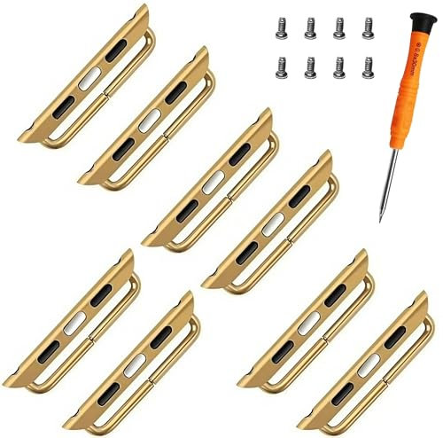 Watch Strap Connector Stainless Steel Adapter Replaceable Metal Connection Compatible for Apple Watch Band 42mm 44mm 45mm 46mm 49mm(Gold-4 Pair)