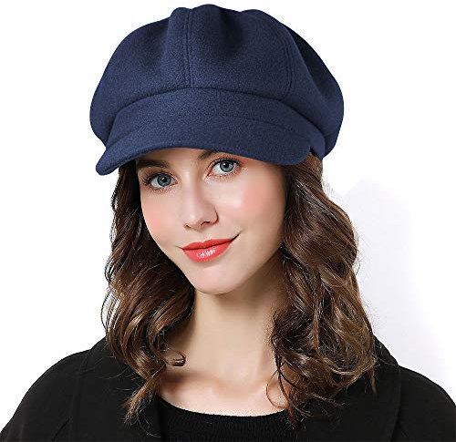 Sumolux Damen Baskenmütze Newsboy Mütze Französische Wolle Kappe Klassische Herbst Frühling Winter Hüte, marineblau, Einheitsgröße