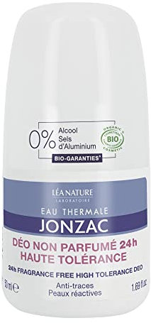 Eau Thermale Jonzac - Déodorant non parfumé 24h haute tolérance - Déodorants Haute Tolérance - Tous types de peaux, même sensibles - Certifié Bio Cosmos Organic - Flacon roll-on de 50 ml