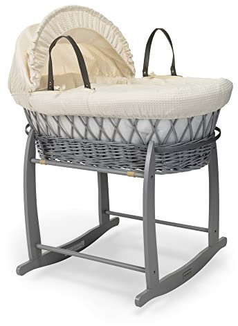 Clair de Lune Weidenkorb mit grauem Deluxe-Schaukelständer, Waffelgrau, 68 x 30 cm (Creme)