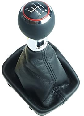 Schaltknauf, Schaltsack und Rahmen - roter Ring - schwarze Naht - 6 Gang kompatibel für Audi A3 8P 2003-2013