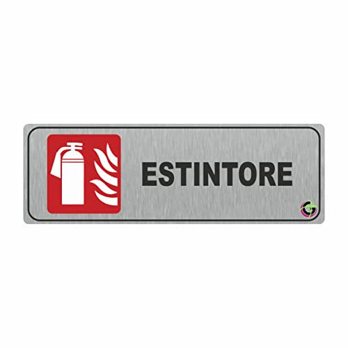 TARGHETTE IN ALLUMINIO SPAZZOLATO da 3 mm L 15 x H 5 cm - Targhetta Autoadesive, Impermeabili Lavabili, uffici, Pub, Banche, aziende, ufficio (ESTINTORE)