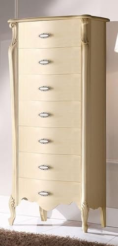 Casa Padrino Luxus Barock Kommode Creme/Silber - Handgefertigte Barockstil Massivholz Kommode mit 7 Schubladen - Handgefertigte italienische Barock Möbel - Made in Italy - Luxus Qualität