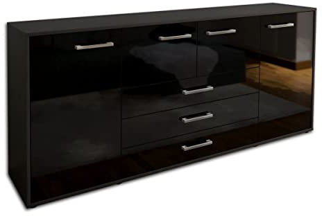 Lqliving Kommode Sideboard Eliana, Korpus in anthrazit matt, Front im Hochglanz-Design Schwarz (180x79x35cm), inkl. Metall Griffen, Made in Germany