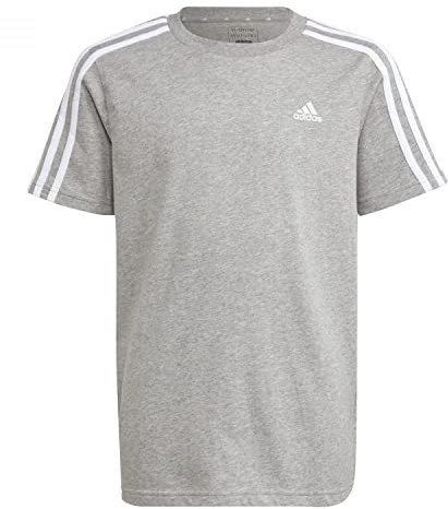 adidas Unisex Kinder Essentials 3-Stripes Cotton Tee, medium Grey Heather/White, 11-12 Years