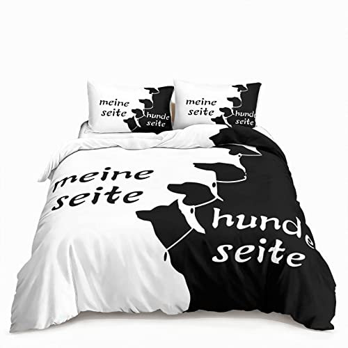 TAKOLI Bettwäsche 135 x 200 Hunde zum AusDrucken, Weiche Microfaser Hundeseite Meine Seite Bettwäsche Set 2 teilig - Partner Paare Bettbezug & 1 Kissenbezüg 80x80, mit Reißverschluss