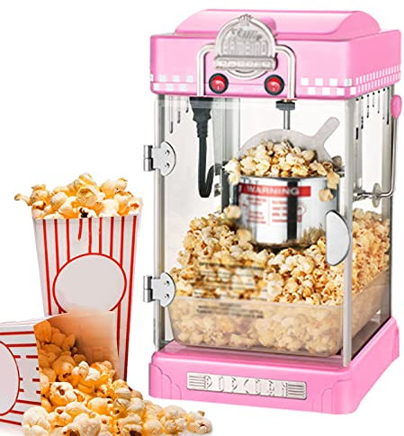 Máquina de Palomitas, Palomitero, 300W, Palomitero para el Hogar, con Revestimiento Antiadherente y Superficie de Calentamiento Extraíble, para Películas Caseras y Fiestas de Navidad, Popcorn,Rosado