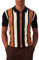 Kallspin Men's Vintage Knit Polo Shirt Short Sleeve Striped Button Down Knitting Golf Shirts(Black X-Large)