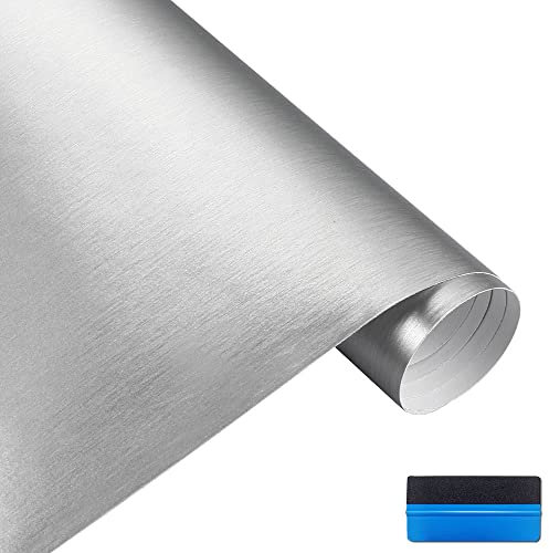 NewL Satin Brushed stainless steel Metallic Vinyl Wrap Film Matte Chrome Car Wrapping Foil Sticker Sheet For Car Laptop Furniture (Silver, 50cm x 150cm)