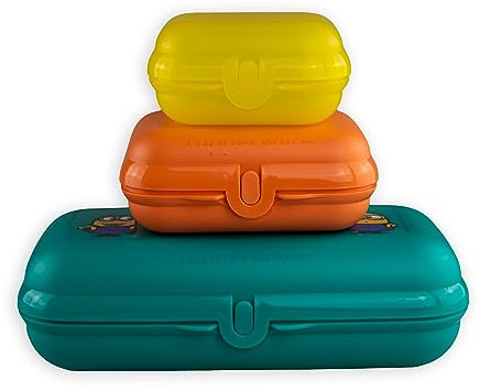 Tupperware To Go Twin Set (3) Maxi-Twin Türkis Minions + Gr. 2 Ziegelrot + Gr. 1 Gelb (inkl. Joghurtbecher)