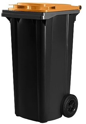 Hardwex Mülltonne mit 2 Rädern und Deckel, Müllgroßbehälter, Abfalltonne, Mülleimer, Volumen: 120 Liter, Farbe: Grau/Orange, Größe: 964 x 480 x 550 mm