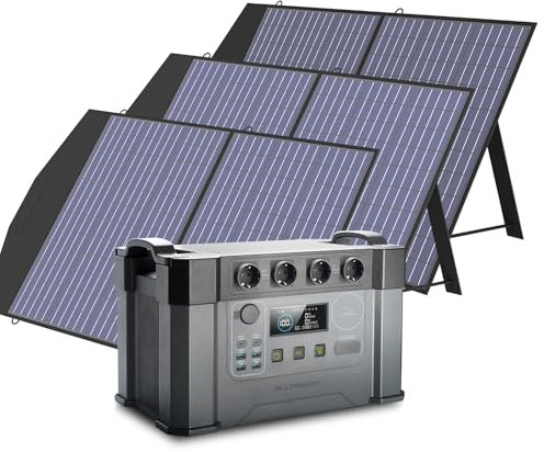 ALLPOWERS S2000 Pro Tragbares Powerstation mit 3x 100W Faltbares Solarpanel, 1451Wh 2400W (4000W Spitzenwert) AKKU Solargenerator Mobiler Stromspeicher Power Station für Home Notfall Camping RV Reise