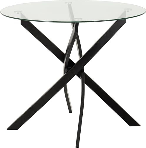 Seconique Sheldon Round Glass Top Dining Table in Clear Glass/Black