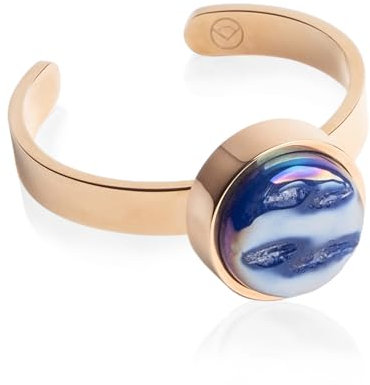 Roségold Ring mit Stein in dunkelblau • Offener Edelstahlring • 18k vergoldeter Edelstahl & recyceltes Glas • nachhaltiger Halbedelstein-Look • größenverstellbar (min. Ø 16 mm)