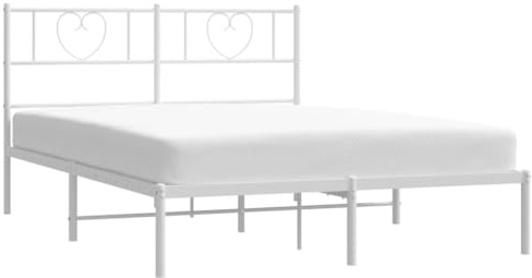 vidaXL Bettgestell, Bettrahmen mit Kopfteil Lattenrost, Metallbett Bett für Schlafzimmer, Doppelbett Gästebett, Metall Weiß 140x200cm