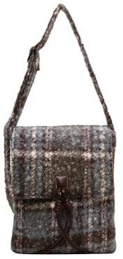 CORIOS Damen Tartan Schultertasche Tweed Handtasche Retro Umhängetasche Mittleres Fassungsvermögen Einkaufstaschen Elegant Tragetasche Tote Beutel Henkeltaschen Handytasche Blau