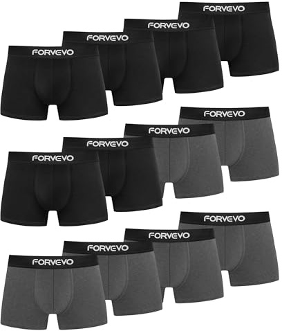 FORVEVO Mens Boxers Shorts, Cotton Underwear Briefs for Men, Breathable Underpants, No Itchy Labels Retro Undertrunk (L,12 Pack)