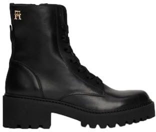 Tommy Hilfiger Donna Stivali Mezza Gamba Chic Mid Heel Leather Lace-Up con Tacco, Nero (Black), 38
