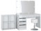 Vicco Schminktisch Sherry, Weiß Hochglanz/Weiß, cm 4 Teile, mit Standregal, Spiegel, Hocker, LED