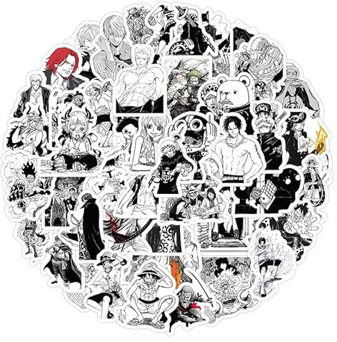 Schwarzes One Piece Aufkleber 100 Stück Cartoon Aufkleber für Wasserflaschen, Gepäck, Fahrrad, Auto, Niedliche Geschenke Partyzubehör für Kinder, Teenager, Erwachsene