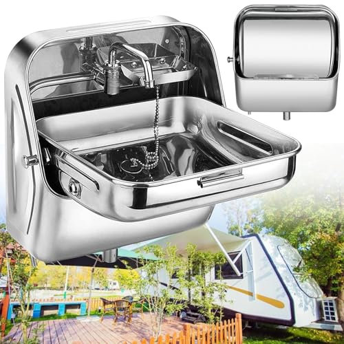 Véhicule De Loisirs, Caravane Ou Bateau Lavabo en Acier Inoxydable avec Robinet Rabattable avec Robinet Rabattable Van Camper Trailer Accessories, Wall Mount Small Bathroom Sink