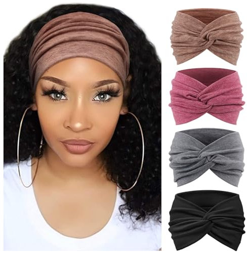DRESHOW 4 Pezzi Fasce per Capelli Donna Elastica Turbante Fascia Capelli Cerchietti Annodato Fasce Accessori Capelli