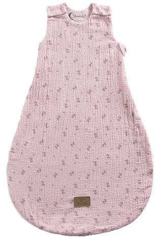 Baby Schlafsack Esel Emmi Girl Flora rose aus Musselin mit Jerseyfutter, Neugeborenenschlafsack Größe 44, zartrosa, TOG 0,50