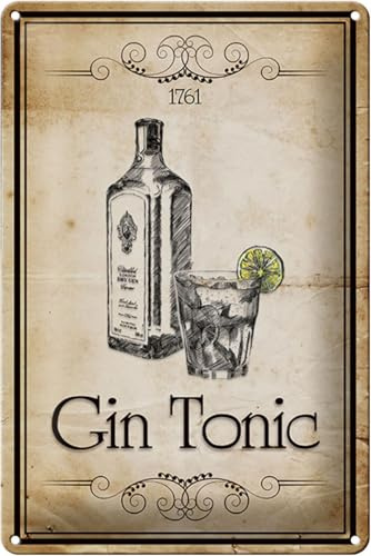 Schild Blech 20x30cm - Made in Germany -1761 Gin tonic Retro Metall Deko Blechschild