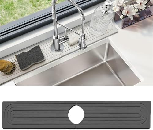Janxin Faucet Sink Splash Guard Drip Mat, Saugfähige Abtropfmatte Wasserhähne, Wasserhahn-Pad-Spritzschutz, Sink Drainage Mat, for Kitchen and Bathroom Countertop Protect (Dunkelgrau)