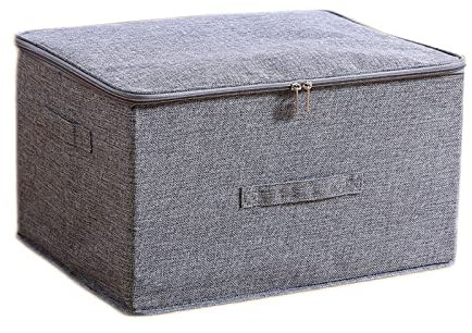 Generisch Aufbewahrungsbox mit Deckel, Faltbare Stoffbox mit Griffe & Reißverschluss, Schrank Organizer Box Aufbewahrungswürfel für Kleidung Bettdecken Kissen (Grau, XL: 50x38x30 cm)