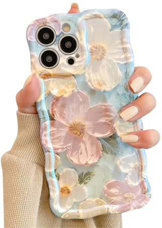 Rokmym Hülle kompatibel mit iPhone 11 Pro Max Vintage Ölgemälde Blume Handyhülle Wellen Rahmenform TPU Weich Silikon Schutzhülle Ultra Dünne Anti-Kratzen Stoßfeste Case Cover,Weiß Rosa