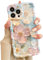Rokmym Hülle kompatibel mit iPhone 11 Pro Max Vintage Ölgemälde Blume Handyhülle Wellen Rahmenform TPU Weich Silikon Schutzhülle Ultra Dünne Anti-Kratzen Stoßfeste Case Cover,Weiß Rosa