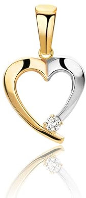 MIORE Schmuck, Herzanhänger aus 9 Karat Bicolor Gelbgold/Weißgold (375) – Kettenanhänger Gold, Herz mit Zirkonia Stein, Anhänger für Ketten, Goldschmuck Damen