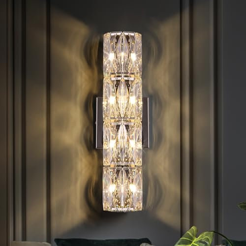 JUJUQI Kristall Wandleuchte, Moderne Innen Wandlampen, Innen chrom lampe für Schlafzimmer, Wohnzimmer, Flur, Esszimmer, Hotel, Küche Innen lampen und Laternen