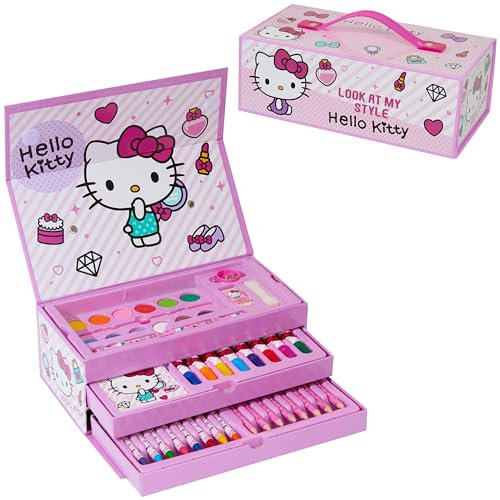 Hello Kitty Set de Arte para Niña, Maletin Pinturas para Niños, Dibujo y Coloreado de Arte para Viaje o Escuela