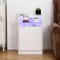 Led Bedside Table with 2 AC Outlets, 2 USB Ports, White Gloss Bedroom Unit Sofa Table with 3 Drawers, 16 Colors RGB LED Nightstand Cabinet, 45 x 35 x 76cm