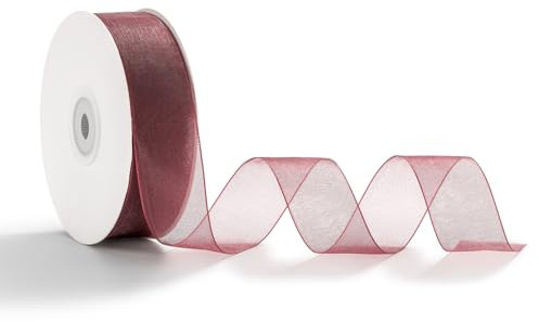 AOKSUNOVA Organzaband Bordeaux Rot 2,5cm x 45m Schleifenband Hochzeit Geschenkband Organza Band Weinrot