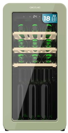 Cecotec Vinoteca 18 Botellas Retro Bolero Grandsommelier Origin 18 Hit Green. Acabado En Verde Con Control Led, Temp. 5-20ºC, Compresor, NoFrost, Estantes Madera, Luz Interior, Ventilación