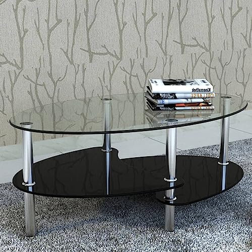 LVHUIDEH Modern Couchtisch mit Glasplatte, Ovaler Wohnzimmertisch, Sofatisch, Ziertische für Wohnzimmer Esszimmer, 90 x 45 x 43 cm