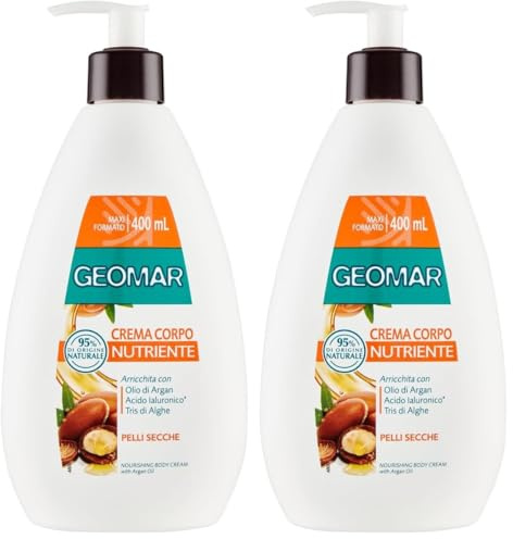 GEOMAR | Nährende Körpercreme, Angereichert mit Arganöl, Hyaluronsäure, Algen-Tris, 95% Natürlichen Ursprungs, Made in Italy, 400 ml (Packung mit 2)